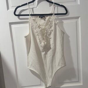Express Elegant Cream Lacey Floral Bodysuit